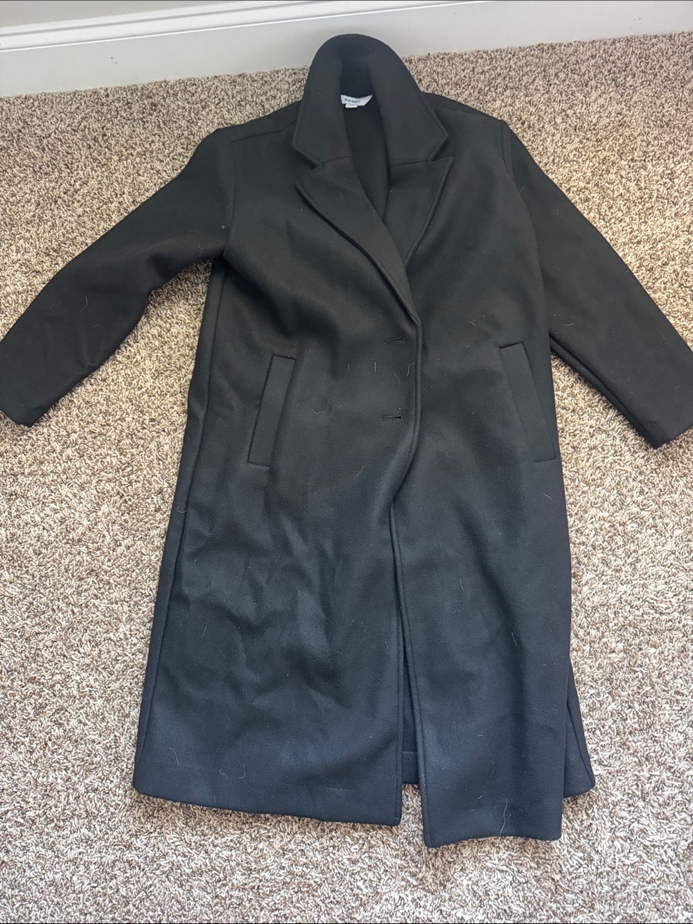 Old Navy Black Trench Coat with Notched Collar
